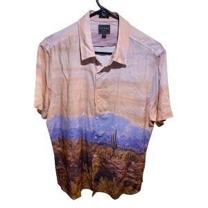 Guess Mens Slim Fit Desert Cactus Landscape Print Short Sleeve Shirt Medium